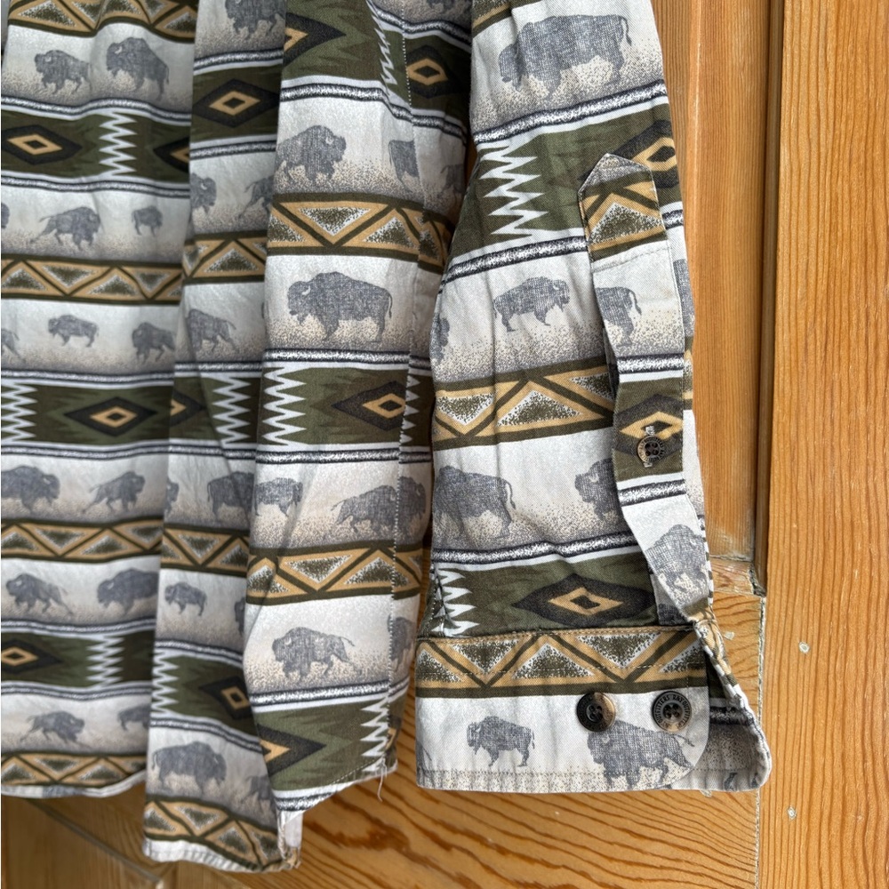 Roundtree & Yorke Buffalo Print Shirt in Green and Tan - Picture 7 of 8